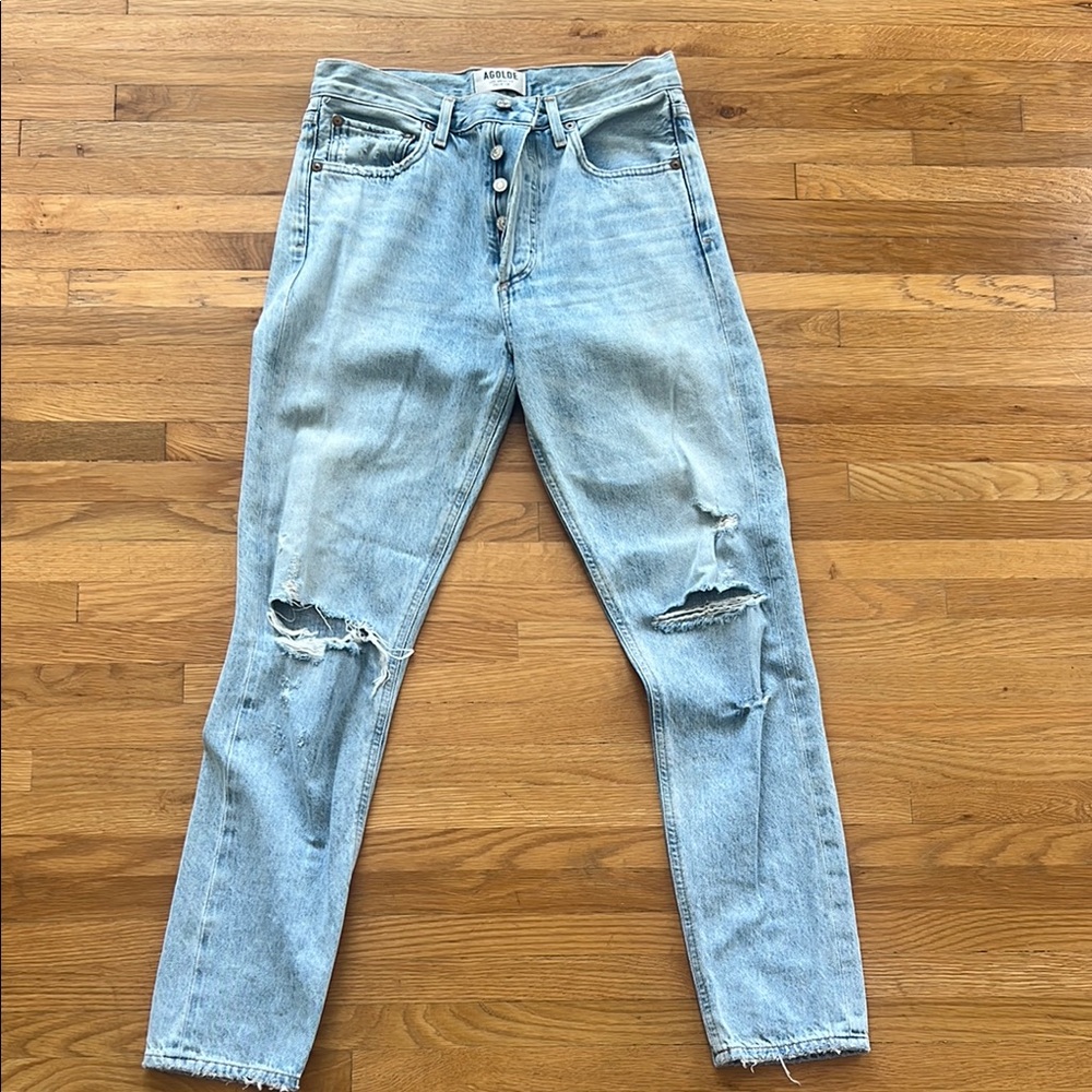Agolde Blue Boyfriend Jeans Distressed Style